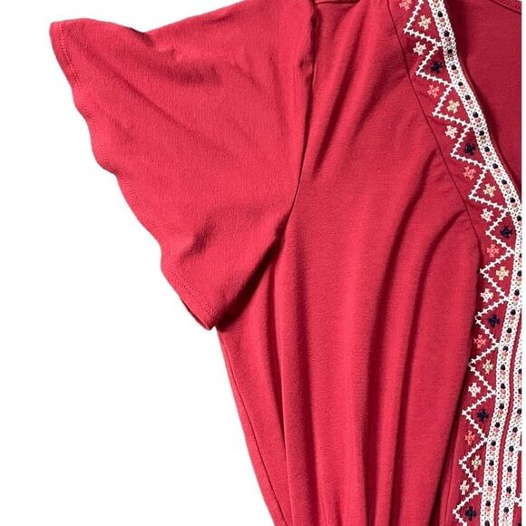 Red Short Sleeve Dress with Embroidered V-Neckline by Old Navy Size Medium - Picture 5 of 9